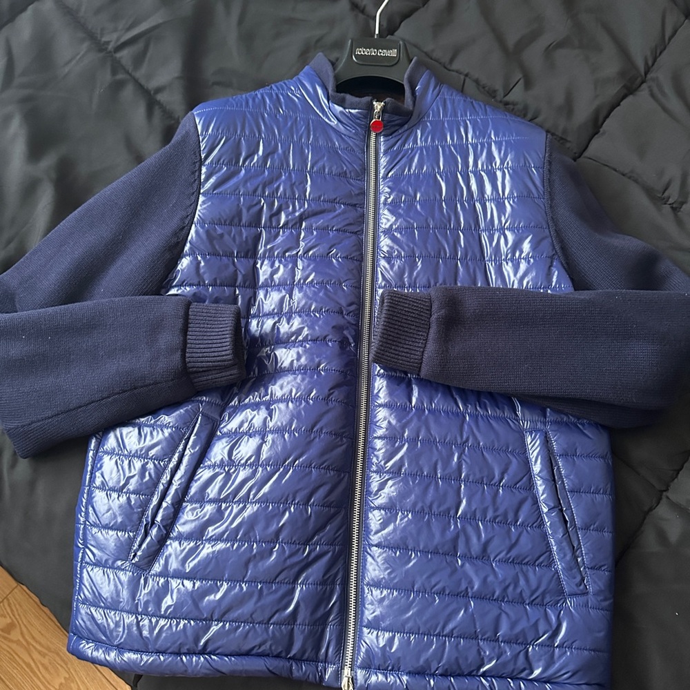 Kiton Vintage Metallic Blue Quilted Men's Puffer Jacket